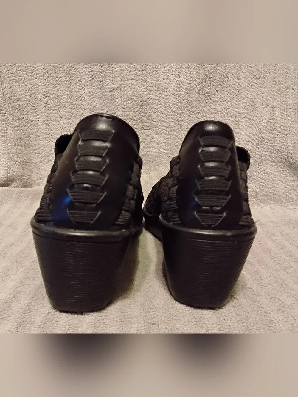 Baretrap Women’s Black Wedge Mary Jane Heels  with Woven Upper